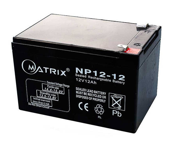 Акумуляторна батарея дитячого електромобіля Matrix 12 V 12 Ah NP12-12 AGM, фото 1