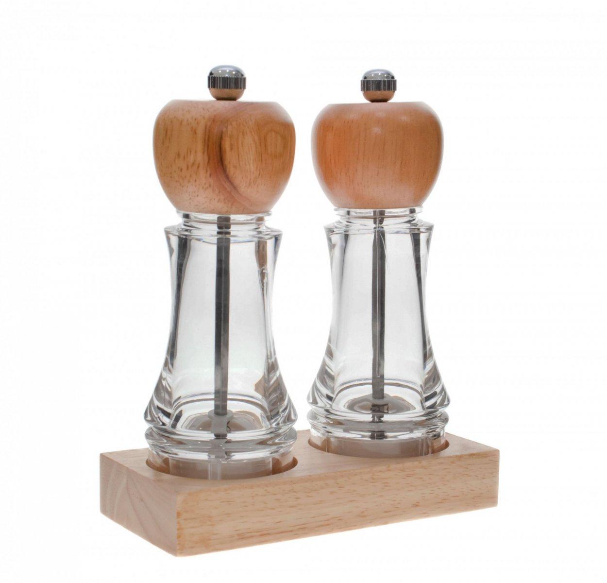 Набір з двох млинів для солі та перцю на дерев'яній підставці 165 мм Набір сільничка та перечниця Посуд для яхт