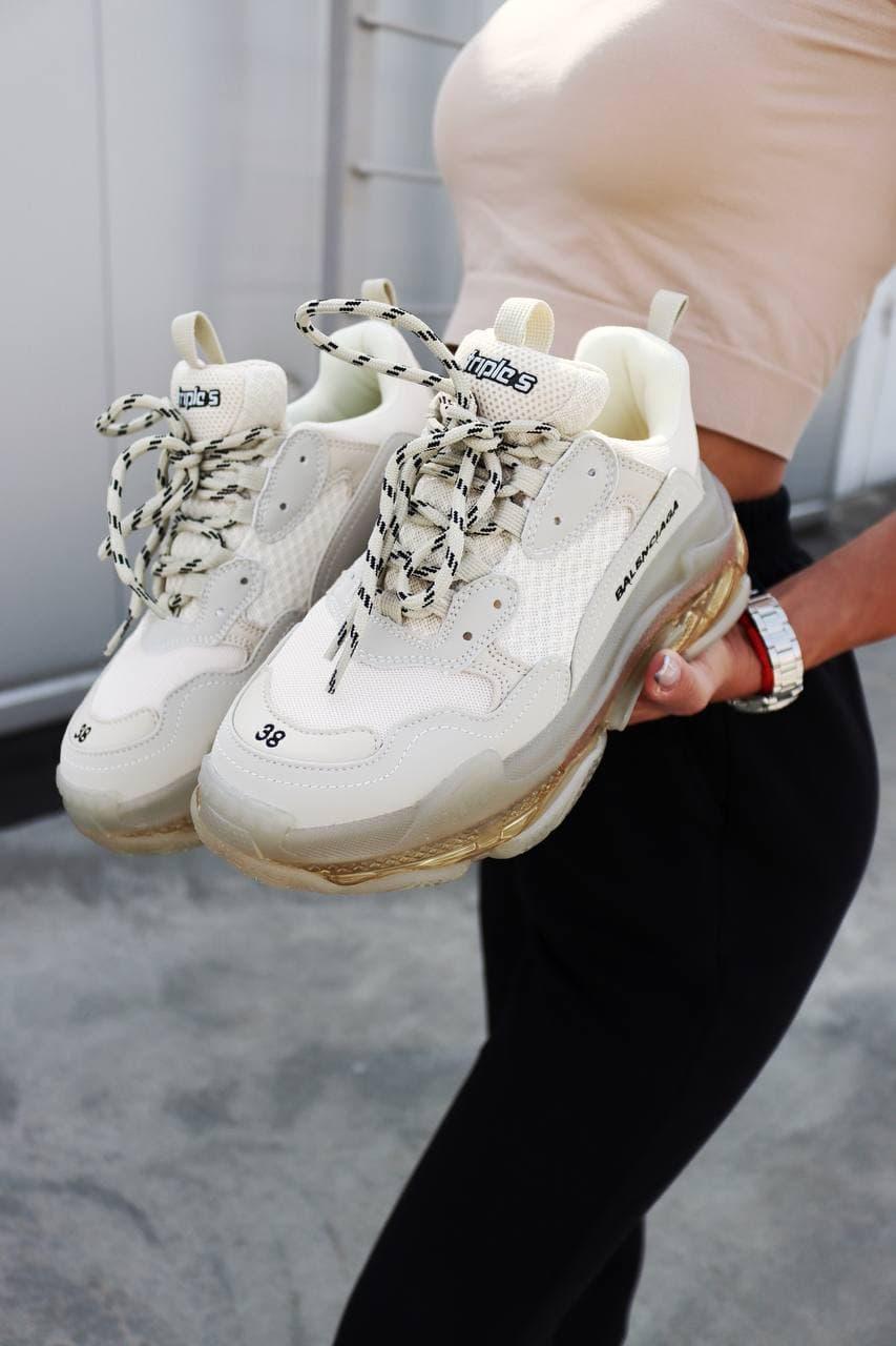 Balenciaga Triple S White Grey Clear Solo Кросівки Баленсіага біло-сірі