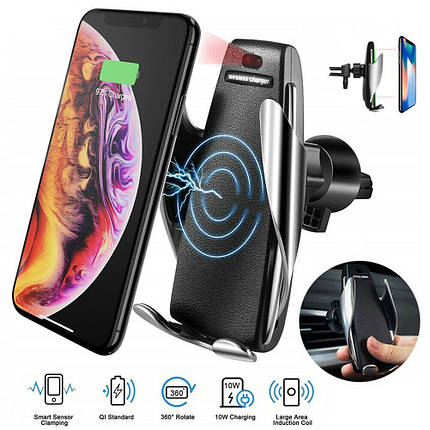 Автомобільний тримач сенсорний Penguin Smart Sensor S5 QI c бездротовою зарядкою 10w Black датчик руху, фото 2