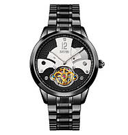 Чоловічий механічний годинник скелетон Skmei 9205 чорний з білим