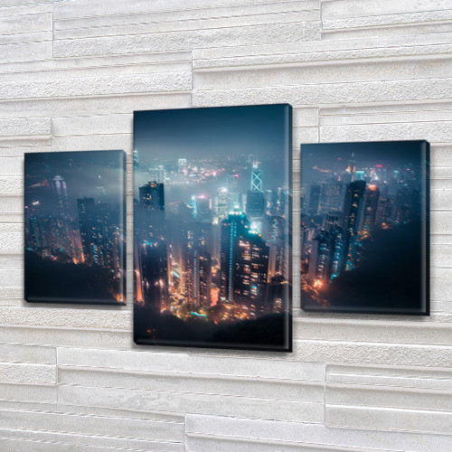 Модульна триптих картина Місто вночі, на ПВХ тканини, 45х70 см (30x20-2/45x25)