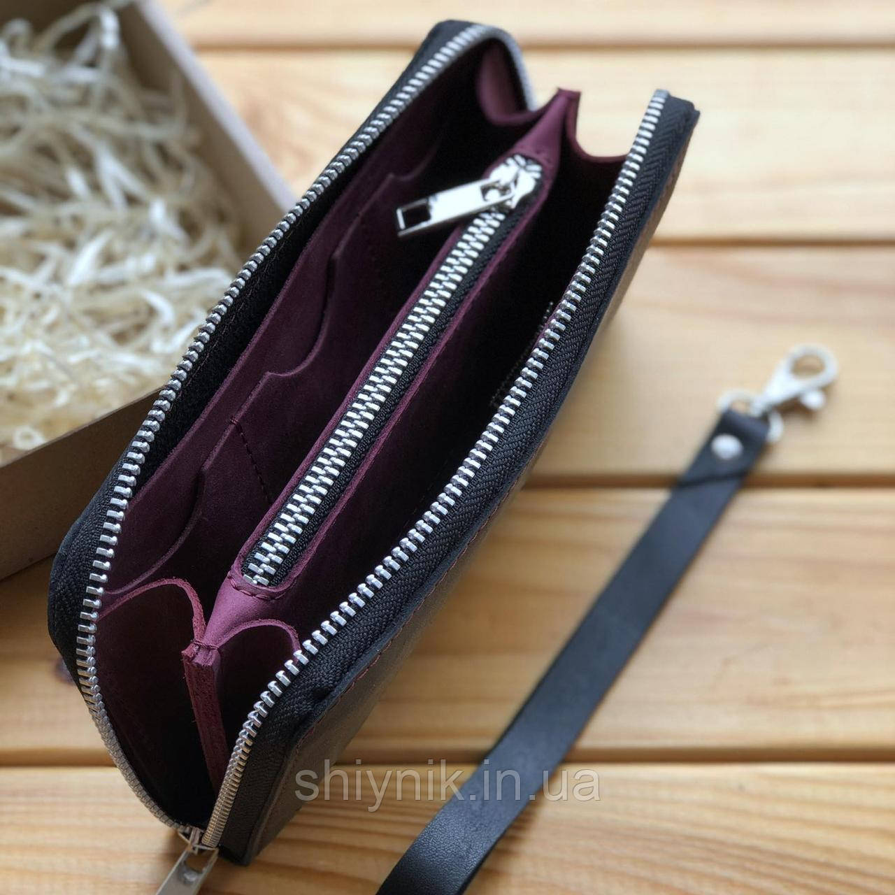 Шкіряний гаманець ZIPPER чорний з бордо