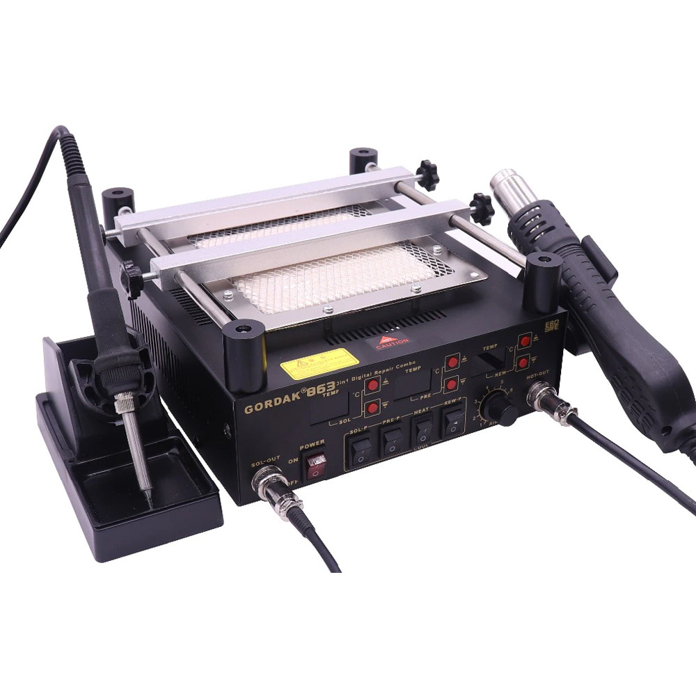 Преднагреватель плат Gordak 863 (3 в 1) керамічний з цифровою індикацією, пальник + фен, фото 1