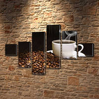 Картина Чашка кофе на Холсте син., 75x120 см, (18x18-2/40х18-2/65x18-2)