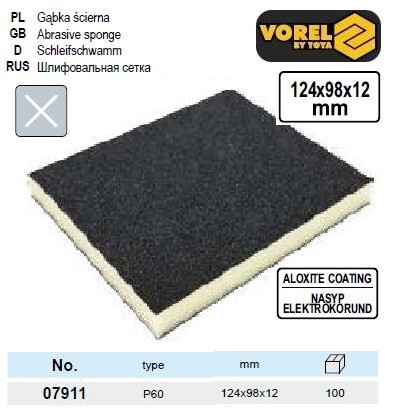 Губка шліфувальна 2 стороння Р60 124х98х12 мм VOREL-07911