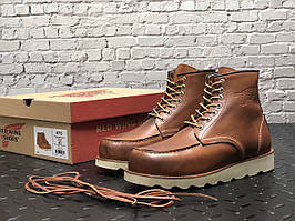 Чоловічі зимові шкіряні високі черевики Red Wing світло-коричневого кольору на хутрі