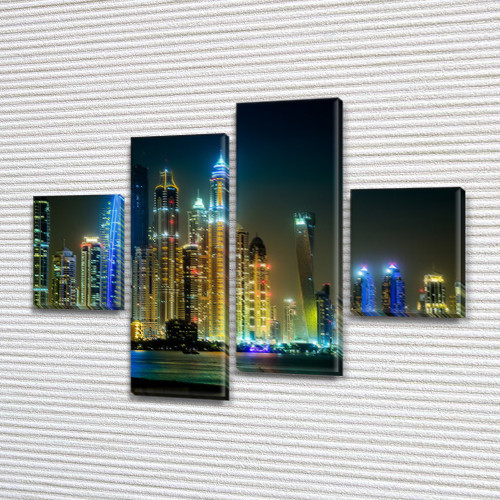 Модульна картина Місто вночі на ПВХ тканини, 85x110 см, (35x25-2/75х25-2)