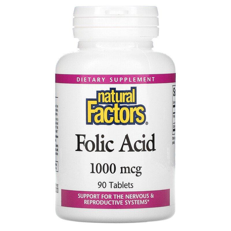 Natural Factors, фолієва кислота, 1000 мкг, 90 таблеток