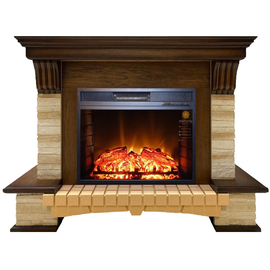 Камінокомплект ArtiFlame STONE MONTEBELLO AF28S МАХАГОН КОРИЧЕНИЙ АНТИК зі звуком