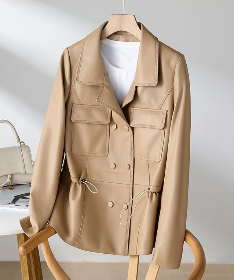 Жіноча шкіряна куртка бежева. (2243), фото 1