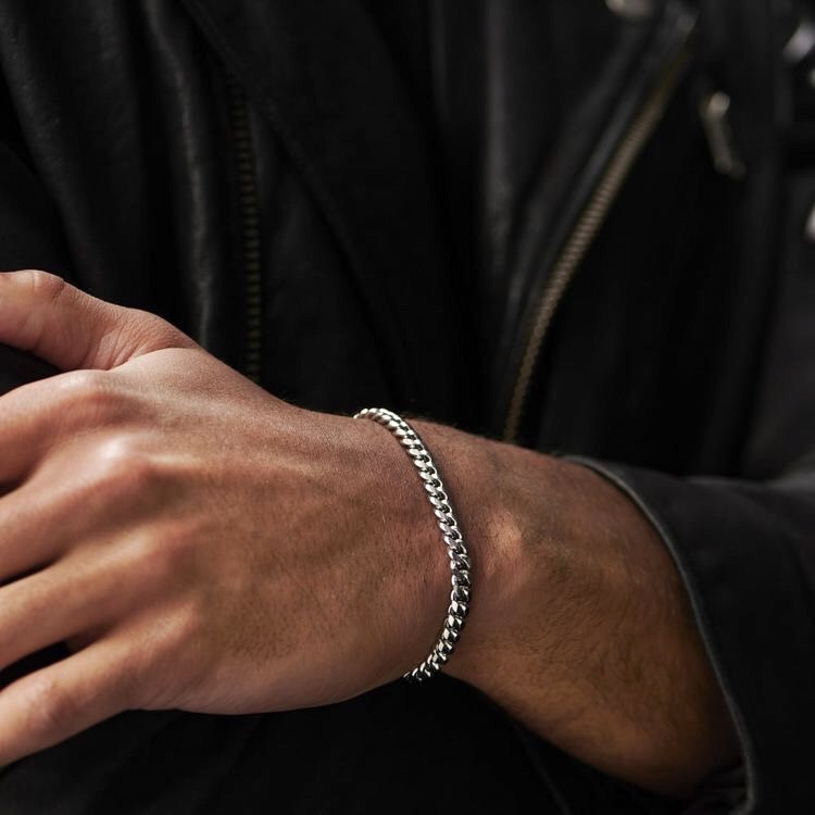 Чоловічий срібний металевий браслет, ланцюжок ланцюг на руку, сталевий