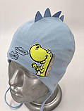 Трикотажна шапочка для хлопчика із зав'язками «Діно», ОПТ, фото 2