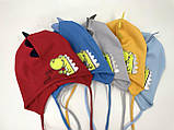 Трикотажна шапочка для хлопчика із зав'язками «Діно», ОПТ, фото 3