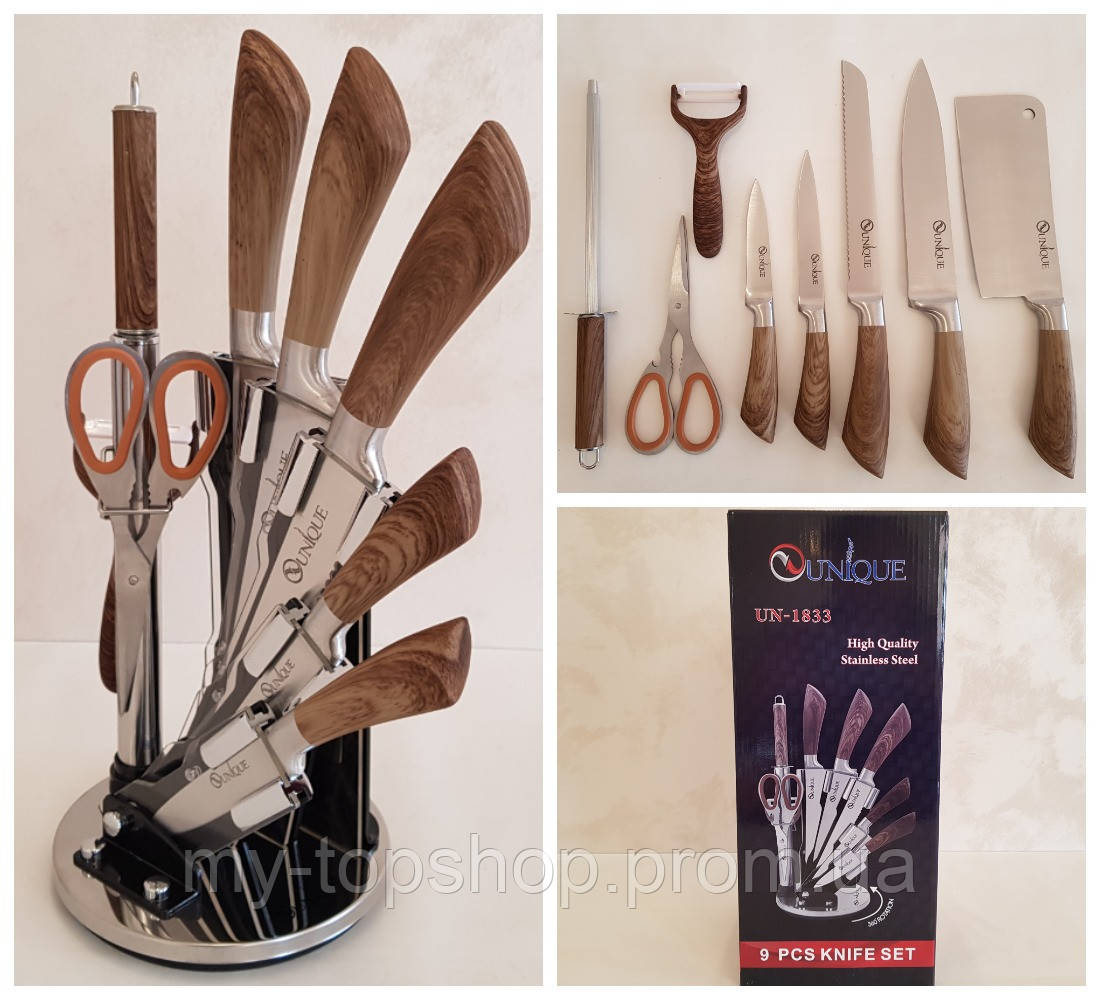 Набір кухонних ножів з підставкою Unique UN-1833