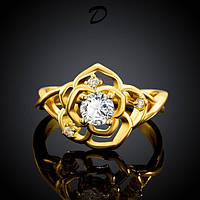 Кольцо Цветок циркон покрытие золотом 14К