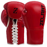 Професійні рукавиці боксерські, на шнурівці Zelart (10,12,14 унцій) BO-1348 червоний