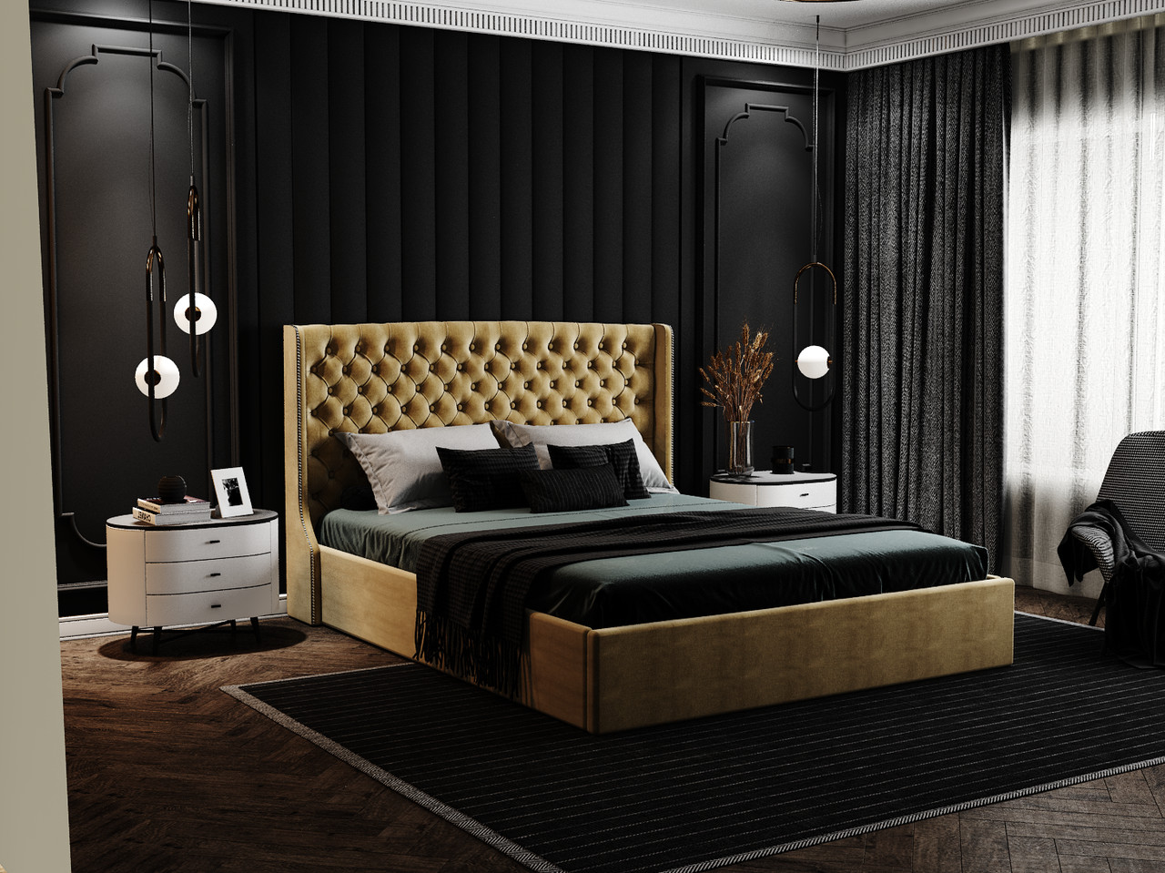 Ліжко двоспальне Атланта, двоспальне ліжко з м'яким узголів'ям для спальні, фото 1