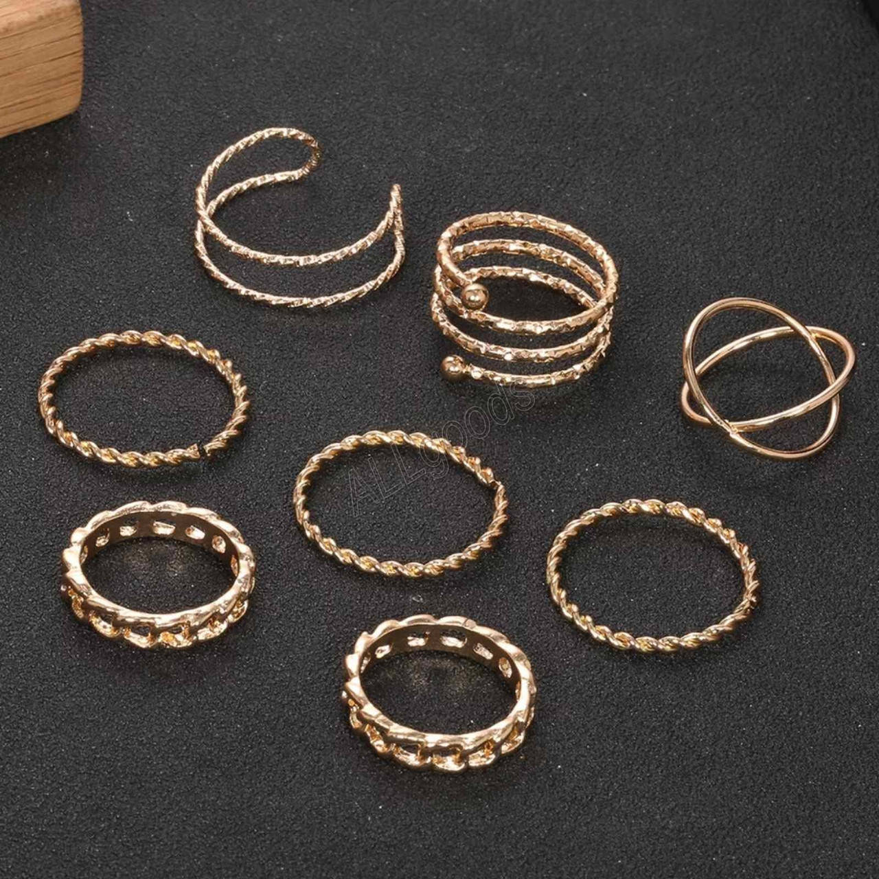 

Кольца на фаланги. Золотистый набор из 8 колец (ring8)