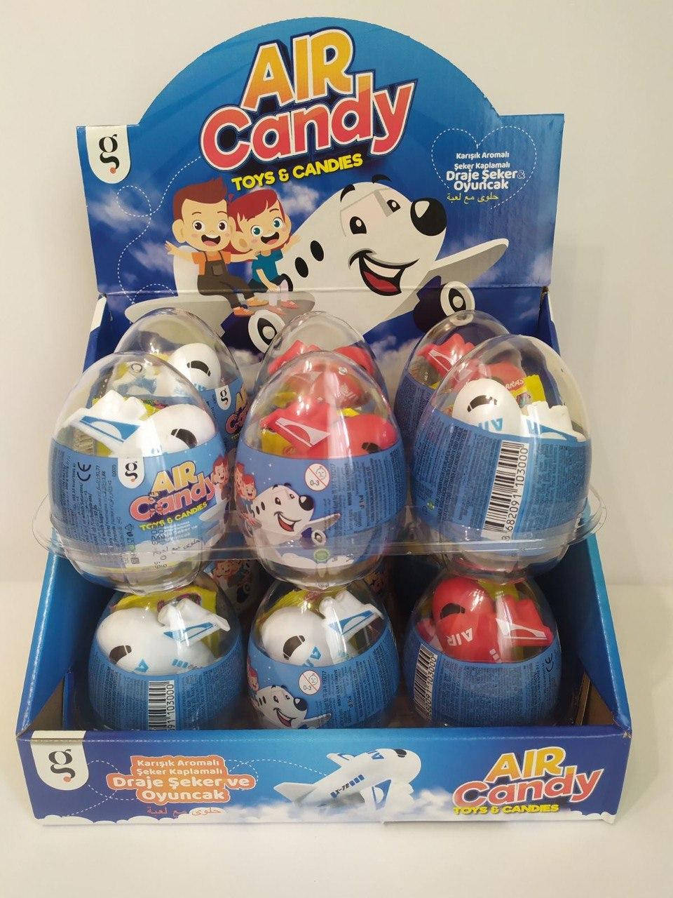 

Игрушка с драже в пластиковом яйце Aras Air Candy САМОЛЁТ 12 шт