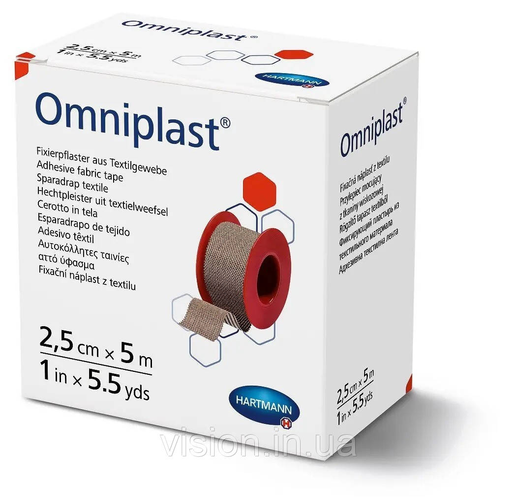 Пластир фіксуючий текстильний Omniplast 2,5см х 5м 1шт, фото 1