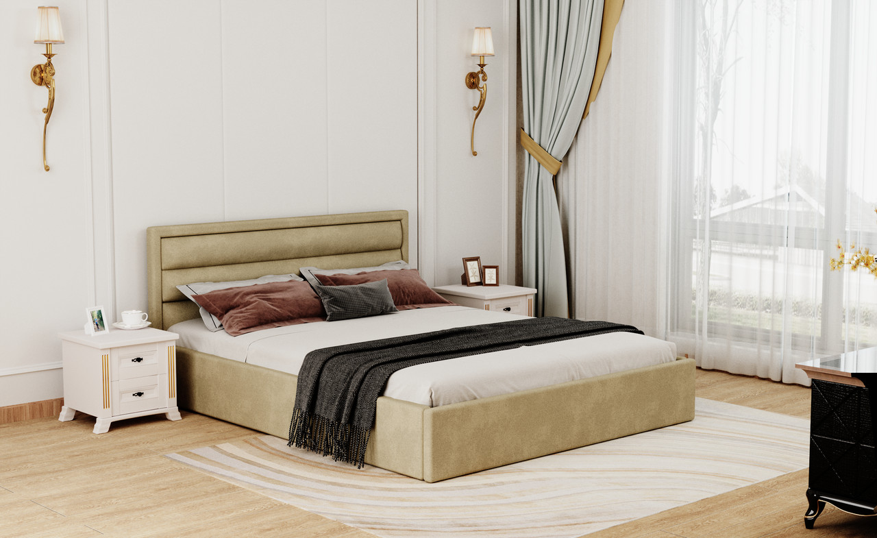 Ліжко двоспальне Х'юстон, двоспальне ліжко з м'яким узголів'ям для спальні, фото 1