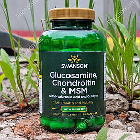 Хондропротектор Swanson Glucosamine, Chondroitin & MSM з Гіалуронової кислотою і Колагеном 90 капсул