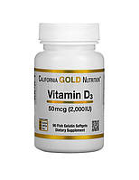 Витамин Д3 взрослым в капсулах из рыбьего желатина, D3 (50 мкг/2000 МЕ), California Gold Nutrition, 90 шт