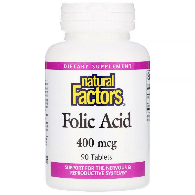 Natural Factors, фолієва кислота, 400 мкг, 90 таблеток