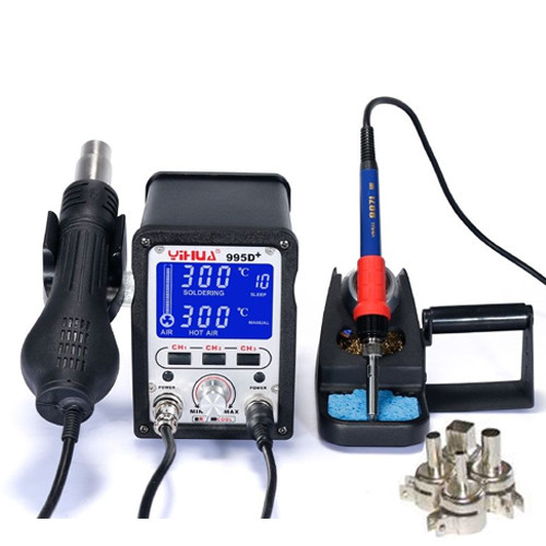 Паяльна станція YIHUA 995D+, паяльник + фен, (паяльник 70W, 200-480°C, фен 650W, 100-450°C)