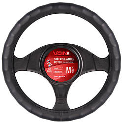 Авто чохол на кермо 37-39 см (M) чорний шкіра один шов VOIN
