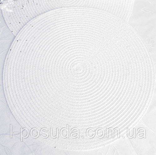 Белые коврики-подставки с пайетками под тарелки Ø38 см - фото 2 - id-p1448921438