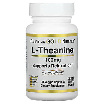 L-теанін 100 мг California Gold Nutrition підтримка нервової системи розслаблення 30 капсул