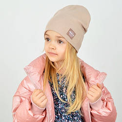 Шапка бавовняна Рубчик дитяча шапка, підліткова шапка, зріст 52-56 колір світло-бежевий