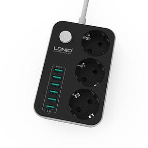 Мережевий подовжувач Ldnio SE3631 3 розетки, 6 USB 5V 3.4 A 17W, кабель 1.6 м, фото 2