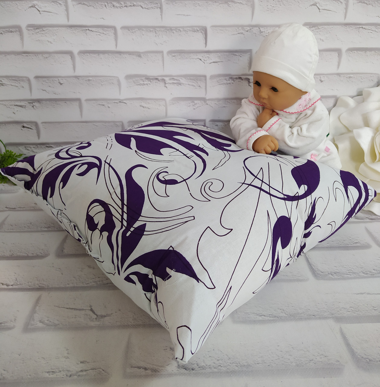 Подушка дитяча для сну 50х50 см наповнювач синтепон тканина Бязь Голд (Х-503), фото 1