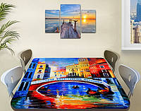 Виниловая наклейка на стол Радужная Венеция Картина самоклеющаяся двойная пленка декор, синий 70 х 120 см