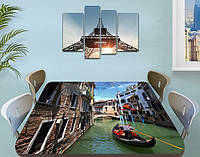 Вінілова наклейка на стіл Канали Венеції самоклейна подвійна плівка декор, зелений 60 х 100 см