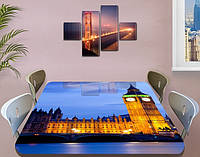 Виниловая наклейка на стол Вечерний Лондон Биг Бен самоклеющаяся декоративная пленка, синий 60 х 100 см