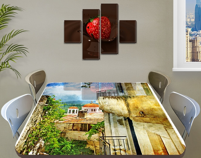 Вінілова наклейка на стіл Ретро Прованс Архітектура декоративна плівка самоклейна, бежевий 60 х 100 см
