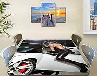 Декоративная наклейка на стол Девушка и Машина виниловая пленка самоклейка, транспорт, серый 70 х 120 см