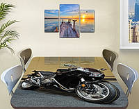 Декоративна наклейка на стіл Чорний мотоцикл байк вінілова плівка самоклейка, транспорт, чорний 60 х 100 см