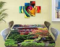 Виниловая наклейка на стол Пышная Япония самоклеющаяся декоративная пленка, Восток Азия, зеленый 60 х 100 см