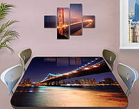 Виниловая наклейка на стол Ночной мост над рекой декоративная пленка самоклеющаяся, синий 60 х 100 см