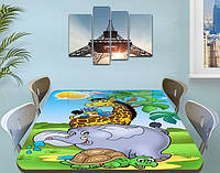 Детская наклейка на стол Слон и Жираф мультик виниловая самоклеющаяся пленка для декора, голубой 60 х 100 см