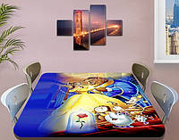 Детская виниловая наклейка на стол Красавица и Чудовище, самоклеющаяся двойная пленка, голубой 60 х 100 см