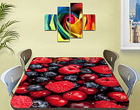 Вінілова наклейка на стіл Малина та Чорниця ягоди ламінована плівка кухонна, червоний 60 х 100 см