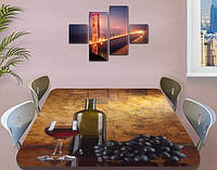 Виниловая наклейка на стол Винтаж Бутылка вина и Синий виноград, пленка декоративная, коричневый 70 х 120 см