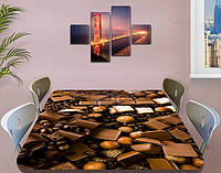 Виниловая наклейка на стол Шоколад Кофе Орехи ламинированная пленка глянцевая на мебель коричневый 70 х 120 см