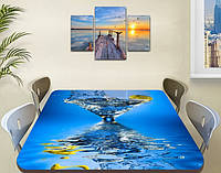 Виниловая наклейка на стол Мартини с Оливкой Вода ламинированная пленка наклейки на кухню, голубой 60 х 100 см